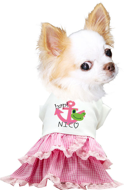 【犬服 犬 服 犬の服 名入れ】愛犬のお名前入り ハピワンピース【ドッグウェア ペット 女の子 カエル フリル トイプードル チワワ ダックス かわいい マルチーズ タムベディ】(H/)
