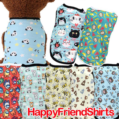 【犬服 犬 服 犬の服 春服 夏服用 】《名入れ可能》ハッピーフレンドシャツ【ドッグウェア パンダ ネコ サル イチゴ ペット ダックス トイプードル チワワ タムベディおもしろい】[CN][GI]