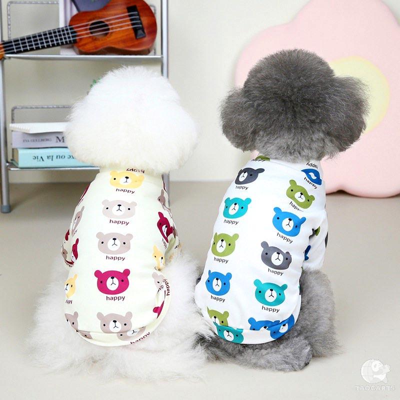 【犬服 犬 服 犬の服 春夏服 秋服用】ハッピーくまくまシャツ《名入れ可能》【袖あり ベアドッグ ペット ウェア ダックス トイプードル チワワ タムベディ おしゃれ シーズー】[CN][GI]