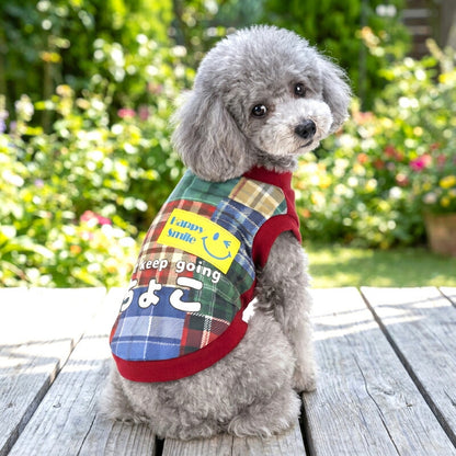 【犬服 犬 服 犬の服 秋服 冬服用】愛犬のお名前入り ハッピースマイルチェックシャツ【ニコちゃん 日本製 袖付きドッグ ペット ウェア ダックス トイプードル チワワ タムベディ おしゃれ ポメラニアン】(S/3/RI/H/)