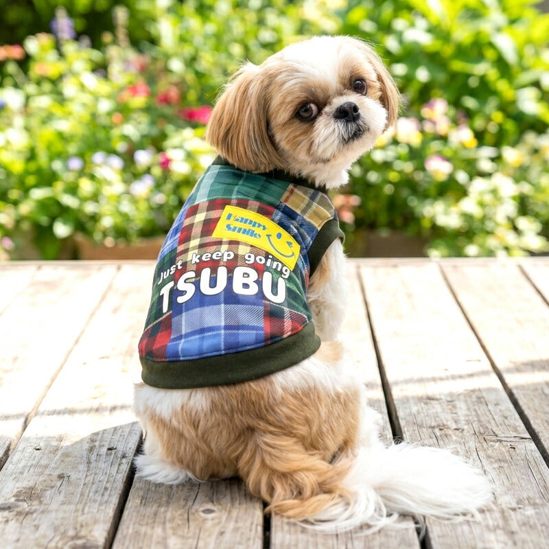 【犬服 犬 服 犬の服 秋服 冬服用】愛犬のお名前入り ハッピースマイルチェックシャツ【ニコちゃん 日本製 袖付きドッグ ペット ウェア ダックス トイプードル チワワ タムベディ おしゃれ ポメラニアン】(S/3/RI/H/)