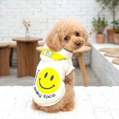 【犬服 犬 服 犬の服 秋服 冬服用】愛犬のお名前入り ハッピースマイリーフェイスパーカー【ニコちゃん プリント おしゃれ 星 デニム 日本製 ドッグ ペット ウェア ダックス トイプードル チワワ タムベディ】(S/3/RI/H)