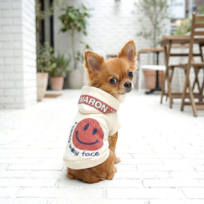 【犬服 犬 服 犬の服 秋服 冬服用】愛犬のお名前入り ハッピースマイリーフェイスパーカー【ニコちゃん プリント おしゃれ 星 デニム 日本製 ドッグ ペット ウェア ダックス トイプードル チワワ タムベディ】(S/3/RI/H)