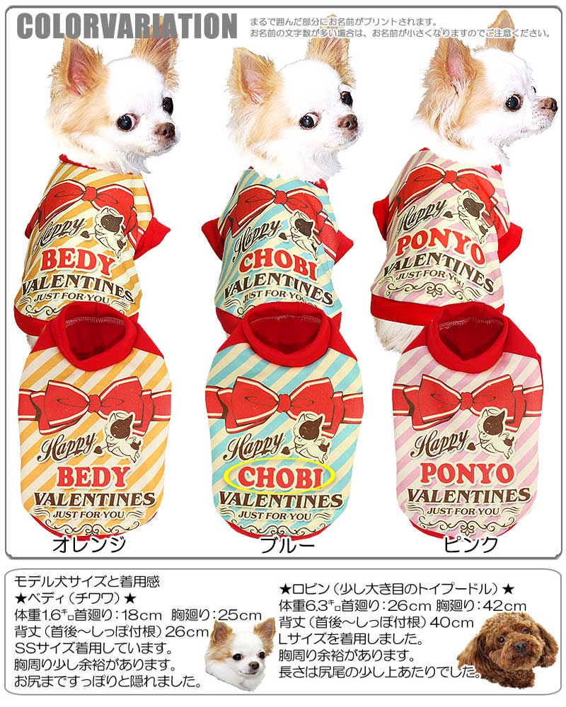 【犬服 犬 服 犬の服 秋服 冬服用 名入れ】愛犬のお名前入り ハッピーバレンタイン 【ドッグウェア チョコ ＶＴ リボン プレゼント チワワ ダックス トイプードル かわいい マルチーズ タムベディ】(S/3/RI/H/)