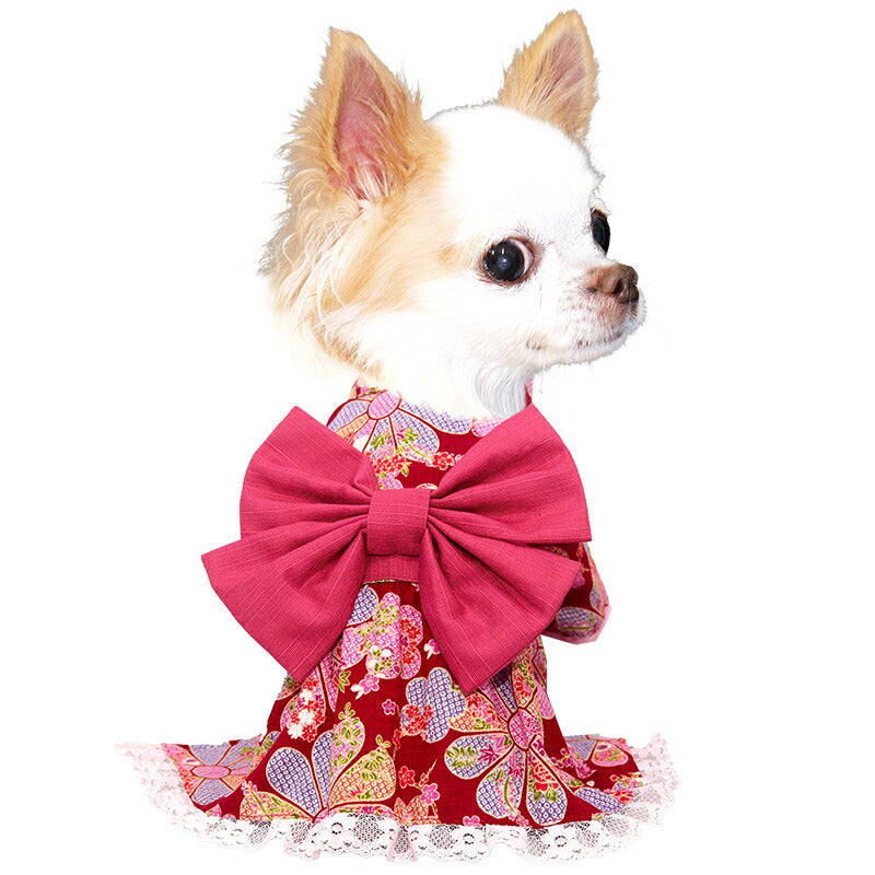 【着物 犬 服 犬の服 秋服 冬服用】艶やか晴れ着 初音(はつね)《名入れ可能》《コサージュ別売》【ドレス 和柄 正月 年賀状 初詣 花柄 日本製ドッグ ペット ウェア ダックス トイプードル チワワ タムベディ】