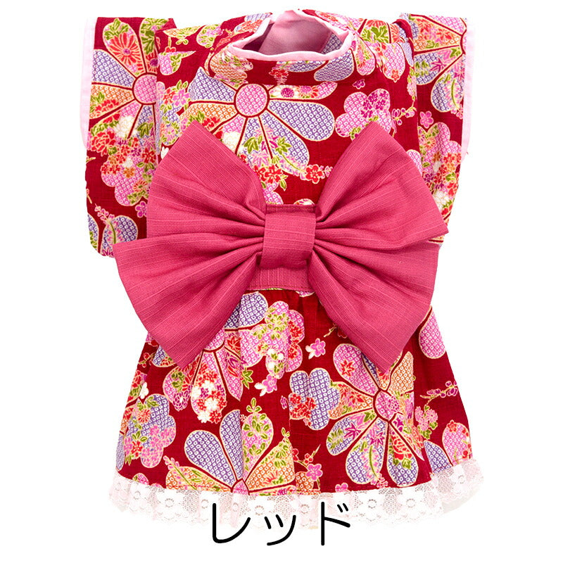 【着物 犬 服 犬の服 秋服 冬服用】艶やか晴れ着 初音(はつね)《名入れ可能》《コサージュ別売》【ドレス 和柄 正月 年賀状 初詣 花柄 日本製ドッグ ペット ウェア ダックス トイプードル チワワ タムベディ】