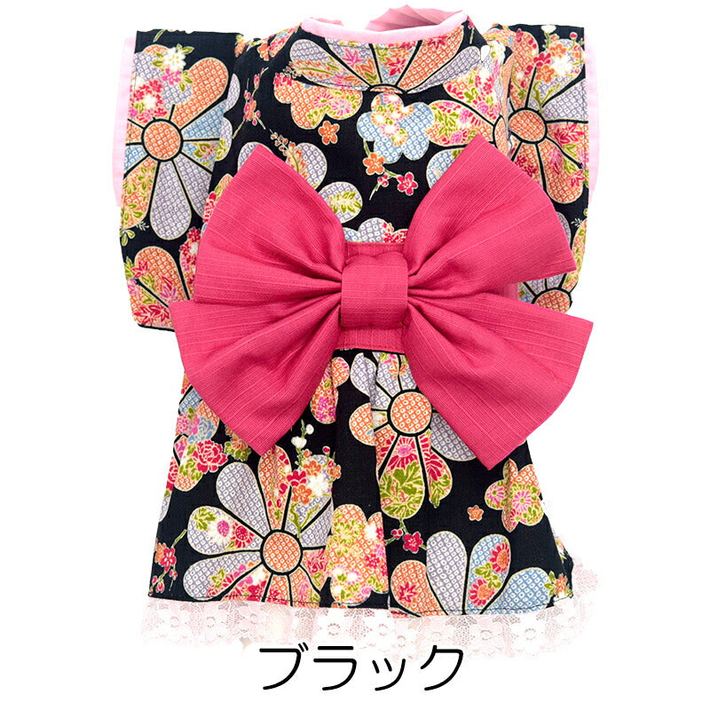 【着物 犬 服 犬の服 秋服 冬服用】艶やか晴れ着 初音(はつね)《名入れ可能》《コサージュ別売》【ドレス 和柄 正月 年賀状 初詣 花柄 日本製ドッグ ペット ウェア ダックス トイプードル チワワ タムベディ】