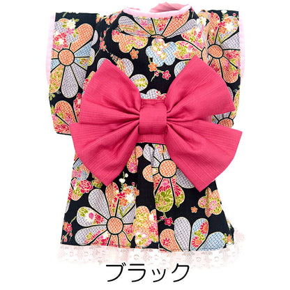 【着物 犬 服 犬の服 秋服 冬服用】艶やか晴れ着 初音(はつね)《名入れ可能》《コサージュ別売》【ドレス 和柄 正月 年賀状 初詣 花柄 日本製ドッグ ペット ウェア ダックス トイプードル チワワ タムベディ】