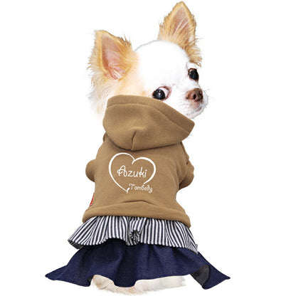 【犬服 犬 服 犬の服 春秋服 冬服用】愛犬のお名前入り ハートビートワンピース【デニム フリル フード トレーナー シンプル 日本製 ドッグ ペット ウェア ダックス トイプードル チワワ タムベディ かわいい シーズ】(L/)