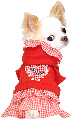【犬服 犬 服 秋冬 犬の服 名入れ】愛犬のお名前入り ハートフル ワンピース【ドッグウェア ペットウェア チェック柄 レース 2段フリル ぺット トイプードル チワワ ダックス マルチーズ タムベディ】(L/)