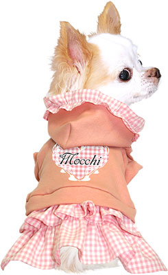 【犬服 犬 服 秋冬 犬の服 名入れ】愛犬のお名前入り ハートフル ワンピース【ドッグウェア ペットウェア チェック柄 レース 2段フリル ぺット トイプードル チワワ ダックス マルチーズ タムベディ】(L/)