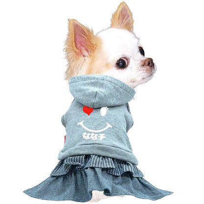 【犬服 犬 服 犬の服 名入れ 秋冬服用】愛犬のお名前入り ハートウィンクワンピース 【スマイル ニコちゃん パーカー ドッグ ウェア 女の子 ダックス トイプードル チワワ タムベディヨーキー 】[GI](L/)