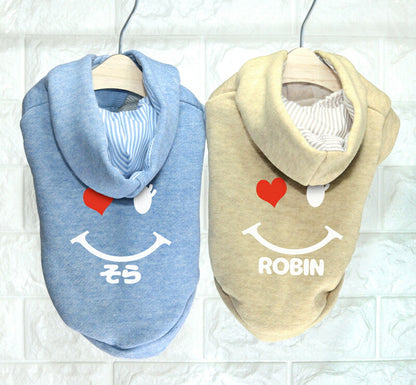 【犬服 犬 服 犬の服 名入れ 春秋服 冬服用】愛犬のお名前入りハートウィンクパーカー 【ニコちゃん スマイル ハート ボーダー ドッグ ペット ウェア ダックス トイプードル チワワ タムベディさわやか シーズー】(O/L/)