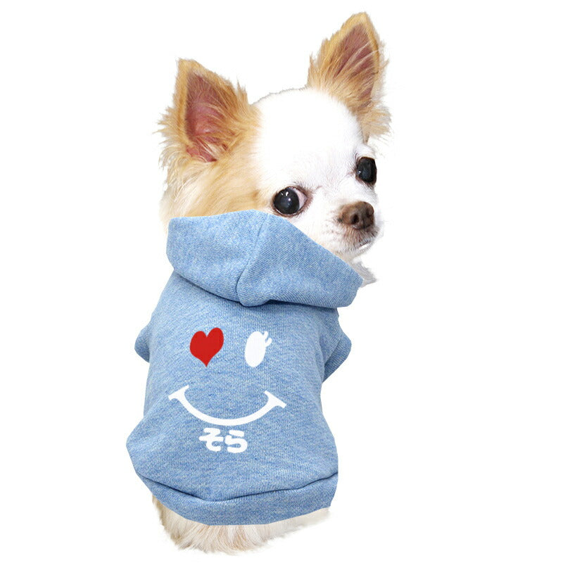 【犬服 犬 服 犬の服 名入れ 春秋服 冬服用】愛犬のお名前入りハートウィンクパーカー 【ニコちゃん スマイル ハート ボーダー ドッグ ペット ウェア ダックス トイプードル チワワ タムベディさわやか シーズー】(O/L/)