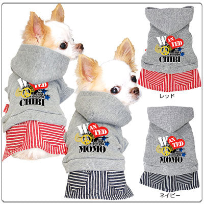 【犬服 犬 服 秋冬 犬の服 名入れ】愛犬のお名前入り ヒッコリーワンピース【ドッグウェア ペット デニム トイプードル チワワ ダックス おしゃれ シーズー タムベディ】(L/)