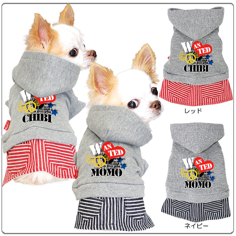 【犬服 犬 服 秋冬 犬の服 名入れ】愛犬のお名前入り ヒッコリーワンピース【ドッグウェア ペット デニム トイプードル チワワ ダックス おしゃれ シーズー タムベディ】(L/)