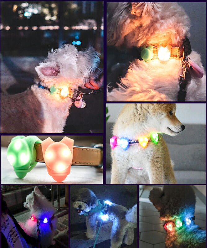 夜のお散歩も安心 光る首輪チャーム【LEDライト お散歩グッズ 安全対策 首輪 アクセサリーシリコン チャーム ボタン電池式 夜間  事故防止ドッグ ペット ダックス トイプードル チワワ タムベディ 安心 パグ】[CN]