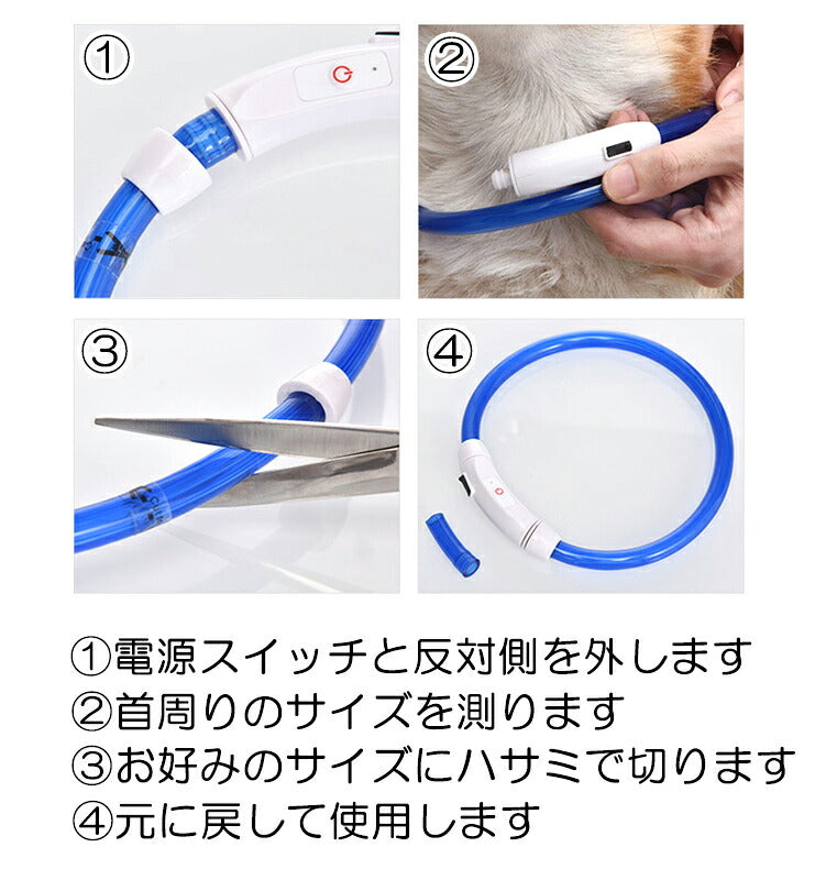 夜のお散歩も安心 光る首輪【LED首輪  安全 夜間 発光首輪 軽量小型犬 中型犬 USB充電式 発熱しない ドッグ ペット ウェア ダックス トイプードル チワワ タムベディ 安心ヨークシャテリア 】[CN]