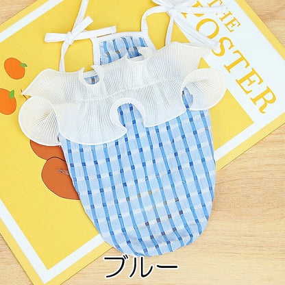 【犬服 犬 服 犬の服 春服 夏服用】ひらひらキャミソール【チェック フリル 女の子ドッグ ペット ウェア ダックス トイプードル チワワ タムベディ愛らしい ポメラニアン】[CN]