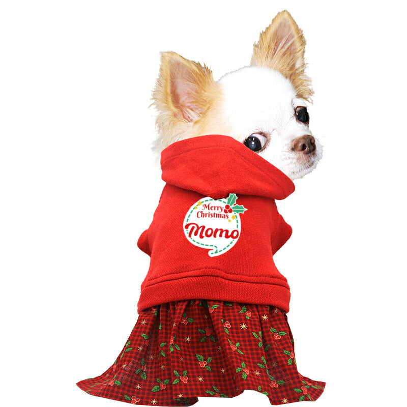 【犬服 犬 服 犬の服 名入れ 春秋服 冬服用】愛犬のお名前入り ホーリージョリーワンピース【クリスマス 柊 ヒイラギドッグ ペット ウェア ダックス トイプードル チワワ タムベディ おしゃれ マルチーズ】(L/)