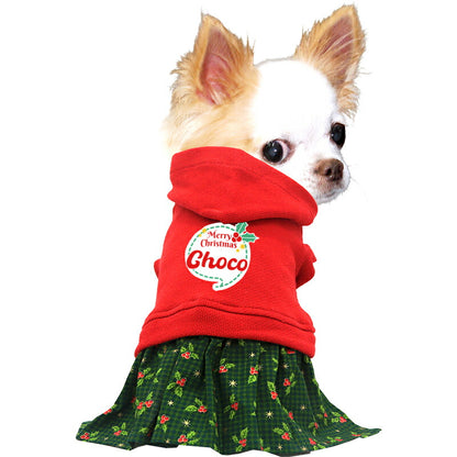 【犬服 犬 服 犬の服 名入れ 春秋服 冬服用】愛犬のお名前入り ホーリージョリーワンピース【クリスマス 柊 ヒイラギドッグ ペット ウェア ダックス トイプードル チワワ タムベディ おしゃれ マルチーズ】(L/)
