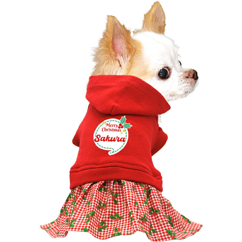 【犬服 犬 服 犬の服 名入れ 春秋服 冬服用】愛犬のお名前入り ホーリージョリーワンピース【クリスマス 柊 ヒイラギドッグ ペット ウェア ダックス トイプードル チワワ タムベディ おしゃれ マルチーズ】(L/)