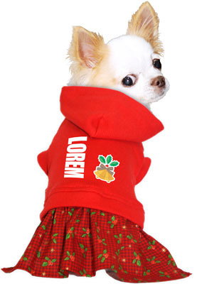 【犬服 犬 服 秋冬 犬の服 名入れ】愛犬のお名前入り ホーリーナイト ワンピース【ドッグウェア クリスマス 柊 ベル レッド 女の子 トイプードル チワワ ダックス おしゃれ シーズー タムベディ】(L/)