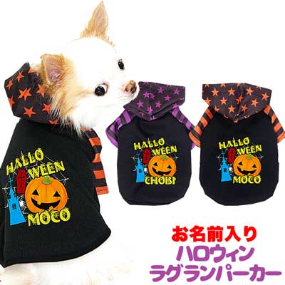 【犬服 犬 服 犬の服 名入れ ハロウィン 秋服 冬服用】愛犬のお名前入り ハロウィン ラグランパーカー【ドッグウェア かぼちゃ 星柄 ボーダー トイプードル チワワ ダックス おしゃれ 柴犬 タムベディ】(S/3/RA/H/)