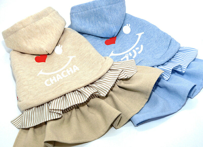 【犬服 犬 服 犬の服 名入れ 秋服 冬服用】愛犬のお名前入りハートウィンクワンピース2 【フリル ニコちゃん スマイル ハート ボーダードッグ ペット ウェア ダックス トイプードル チワワ タムベディかわいい】(O/L/)