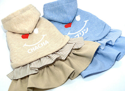 【犬服 犬 服 犬の服 名入れ 秋服 冬服用】愛犬のお名前入りハートウィンクワンピース2 【フリル ニコちゃん スマイル ハート ボーダードッグ ペット ウェア ダックス トイプードル チワワ タムベディかわいい】(O/L/)