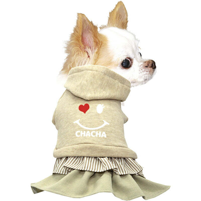 【犬服 犬 服 犬の服 名入れ 秋服 冬服用】愛犬のお名前入りハートウィンクワンピース2 【フリル ニコちゃん スマイル ハート ボーダードッグ ペット ウェア ダックス トイプードル チワワ タムベディかわいい】(O/L/)