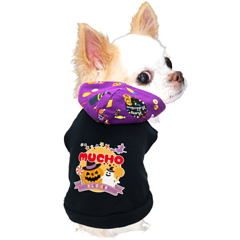 【犬服 犬 服 犬の服 名入れ 秋服 冬服用】愛犬のお名前入り ハロウィンムーンパーカー【かぼちゃ オバケ 月 レース マジックテープドッグ ペット ウェア ダックス トイプードル チワワ タムベディ ポメラニアン】(O/F/T/L)