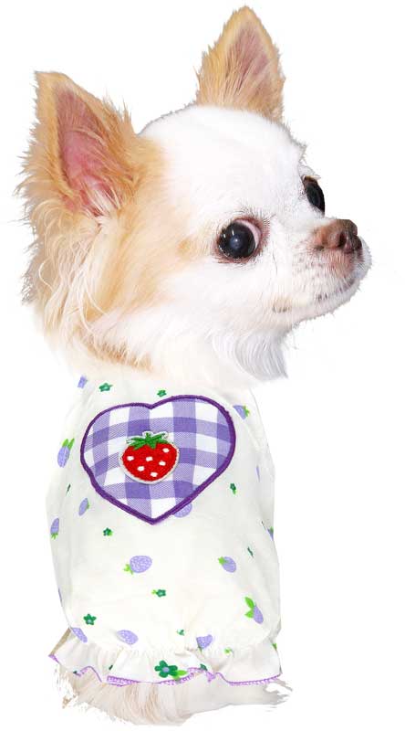 【犬 夏服 犬の服 春服用】イチゴとハートのキャミソール【ドッグウェア 苺 フリル ワッペン チェック ドッグ ペット ダックス トイプードル チワワ タムベディキュート】[CN]