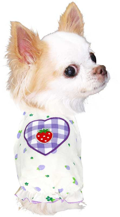 【犬 夏服 犬の服 春服用】イチゴとハートのキャミソール【ドッグウェア 苺 フリル ワッペン チェック ドッグ ペット ダックス トイプードル チワワ タムベディキュート】[CN]