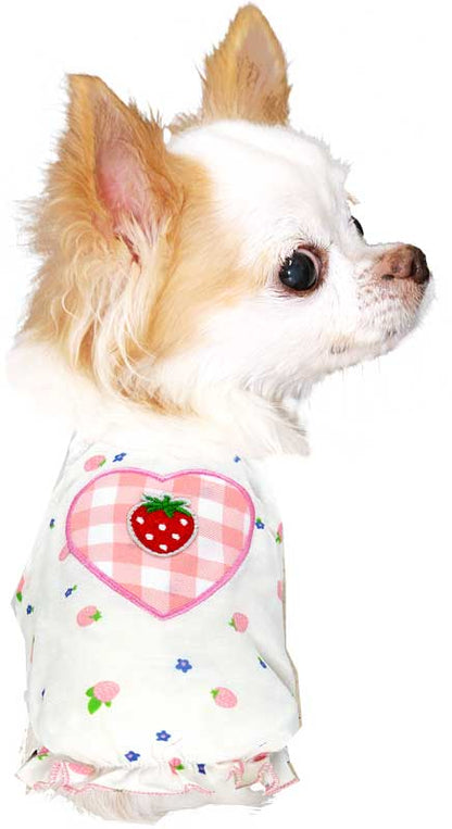 【犬 夏服 犬の服 春服用】イチゴとハートのキャミソール【ドッグウェア 苺 フリル ワッペン チェック ドッグ ペット ダックス トイプードル チワワ タムベディキュート】[CN]