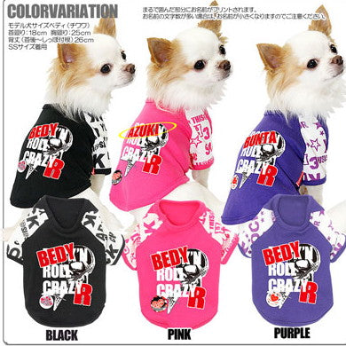 【犬服 犬 服 犬の服 名入れ】愛犬のお名前入り ロックンロールクレイジー ラグランシャツ【ドッグウェア ドクロ チワワ ダックス トイプードル おしゃれ ヨーキー タムベディ】(O/F/RA/L/)