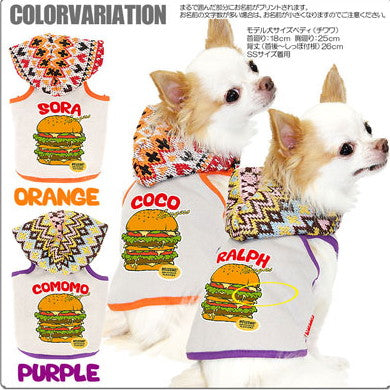 【犬服 犬 服 犬の服 名入れ】愛犬のお名前入り デリシャスバーガー パーカー[GI]【ドッグウェア ボーダー チワワ ダックス トイプードル おしゃれ ポメラニアン タムベディ】(O/F/T/L/)