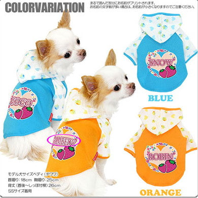 【犬服 犬 服 犬の服 名入れ】愛犬のお名前入り フラワーリングストロベリー ラグランパーカー [GI]【ドッグウェア トイプードル チワワ ダックス かっこいい パグ タムベディ】(O/F/RA/L/)