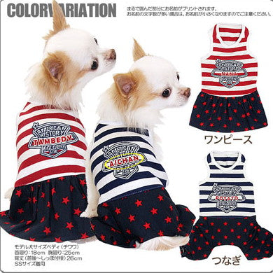 【犬服 犬 服 犬の服 名入れ】愛犬のお名前入り アメリカンヒストリー つなぎ＆ワンピース[GI]【ドッグウェア ダックス トイプードル チワワ おもしろ ヨーキー タムベディ】(L/)