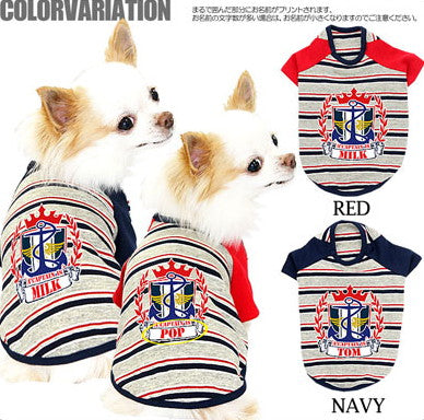 【犬服 犬 服 犬の服 名入れ】愛犬のお名前入り キャプテンマリン ラグランシャツ【ドッグウェア イカリ 男の子 女の子 チワワ ダックス トイプードル かっこいい パグ タムベディ】(O/F/RA/L/)