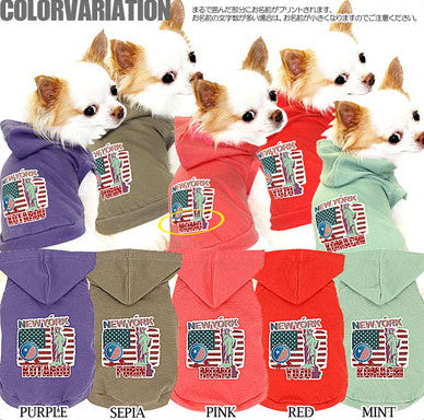 【犬服 犬 服 犬の服 名入れ】愛犬のお名前入り ニューヨーク パーカー【ドッグウェア USA アメリカ トイプードル チワワ ダックス かっこいい ポメラニアン タムベディ】(O/F/T/L/)