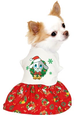 【犬服 犬 服 秋冬 犬の服 名入れ】愛犬のお名前入り メリー ワンピース【ドッグウェア ペット クリスマス サンタ トナカイ 雪だるま リボン ダックス トイプードル チワワ かわいい 柴犬 タムベディ】(H/)