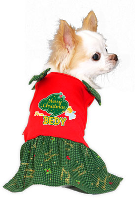 【犬服 犬 服 秋冬 犬の服 名入れ クリスマス秋服 冬服用】愛犬のお名前入り メリークリスマス エンジェルワンピース【ドッグウェア クリスマス トイプードル チワワ ダックス かわいい 柴犬 タムベディ】(L/)