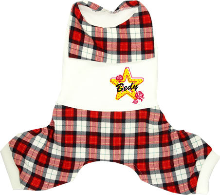 【犬服 犬 服 犬の服 名入れ】愛犬のお名前入り チェックセーラー つなぎ【ドッグウェア 星柄 ロンパース 男の子 ダックス トイプードル チワワ おしゃれ パグ タムベディ】(H/)[GI]