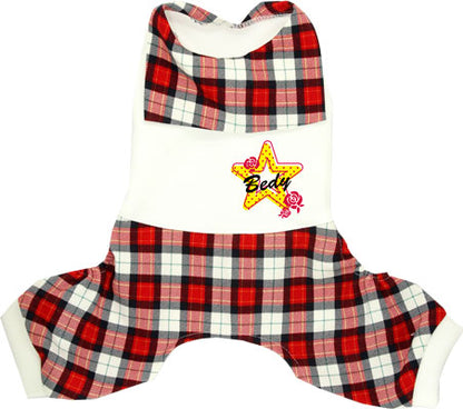 【犬服 犬 服 犬の服 名入れ】愛犬のお名前入り チェックセーラー つなぎ【ドッグウェア 星柄 ロンパース 男の子 ダックス トイプードル チワワ おしゃれ パグ タムベディ】(H/)[GI]