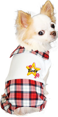 【犬服 犬 服 犬の服 名入れ】愛犬のお名前入り チェックセーラー つなぎ【ドッグウェア 星柄 ロンパース 男の子 ダックス トイプードル チワワ おしゃれ パグ タムベディ】(H/)[GI]