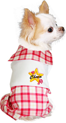 【犬服 犬 服 犬の服 名入れ】愛犬のお名前入り チェックセーラー つなぎ【ドッグウェア 星柄 ロンパース 男の子 ダックス トイプードル チワワ おしゃれ パグ タムベディ】(H/)[GI]