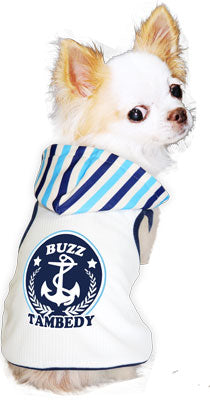【犬 夏服 犬の服 名入れ 春服用】ひんやり 接触冷感素材 クール 愛犬のお名前入り サマーボーダー パーカー 【ドッグウェア ペット チワワ ダックス トイプードル おしゃれ タムベディ】(O/B/T/H/)