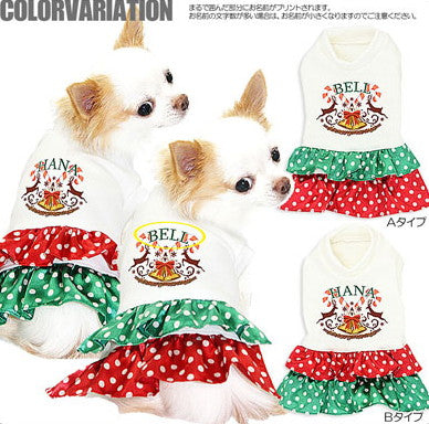 【犬服 犬 服 秋冬 犬の服 名入れ クリスマス秋服 冬服用】愛犬のお名前入り クリスマスウイッシュ ワンピース【ドッグウェア トイプードル チワワ ダックス おしゃれ ポメラニアン タムベディ】(L/)[GI]