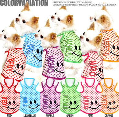 【犬服 犬 服 秋冬 犬の服 名入れ】愛犬のお名前入り カラフルドットスマイル タンクトップ【ドッグウェア 水玉 パピー チワワ ダックス トイプードル おしゃれ 柴犬 タムベディ】(S/3/T/H/)